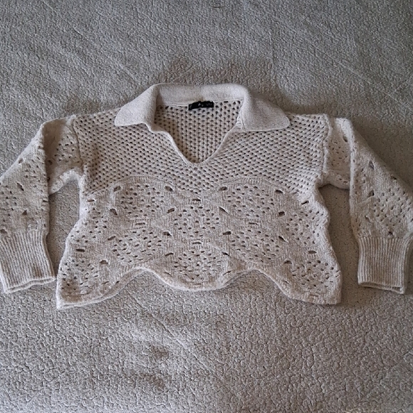 Mango Beige V-Neck Crochet Sweater - Picture 1 of 6